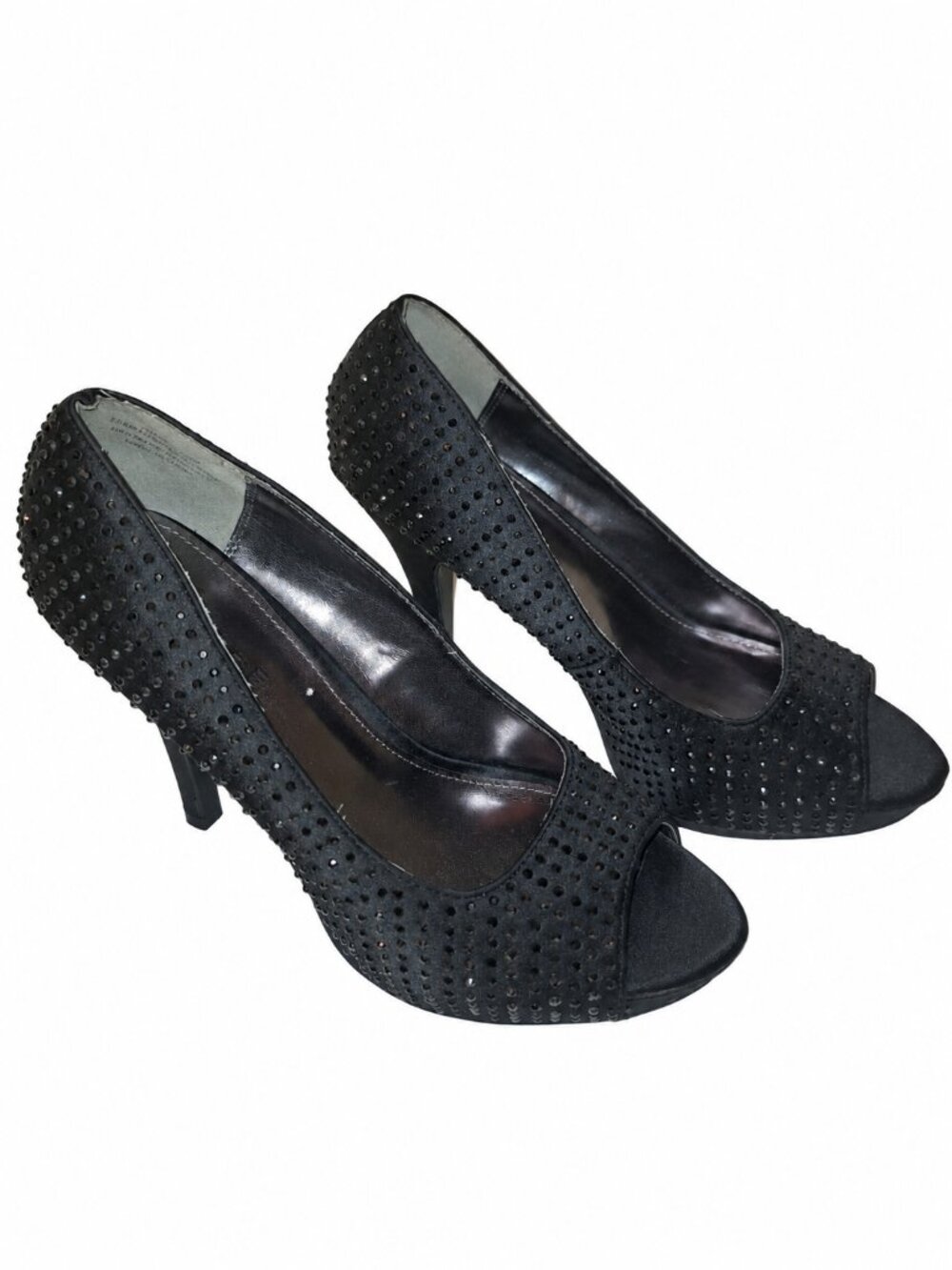 Rampage Gimme Black Rhinestone Platform Heels 8.5 Y2K Bling Peep Toe